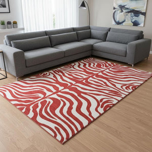 HomeRoots 9' X 12' Vibrant Red and Ivory Animal Print Area Rug - Washable, UV-Protected, Stylish & Durable! 681802