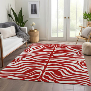 HomeRoots 9' X 12' Vibrant Red and Ivory Animal Print Area Rug - Washable, UV-Protected, Stylish & Durable! 681802