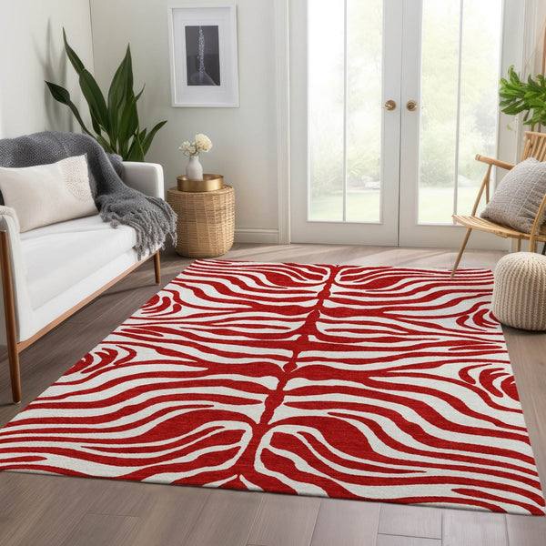 HomeRoots 9' X 12' Vibrant Red and Ivory Animal Print Area Rug - Washable, UV-Protected, Stylish & Durable! 681802