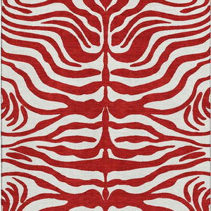 HomeRoots 9' X 12' Vibrant Red and Ivory Animal Print Area Rug - Washable, UV-Protected, Stylish & Durable! 681802