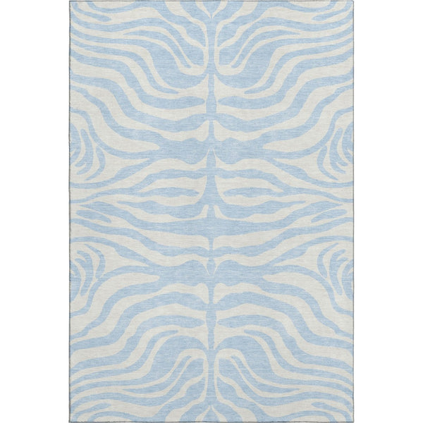 HomeRoots 5' X 8' Sky Blue & Ivory Animal Print Washable Area Rug - Durable, UV Protected & Easy Care Design 681805