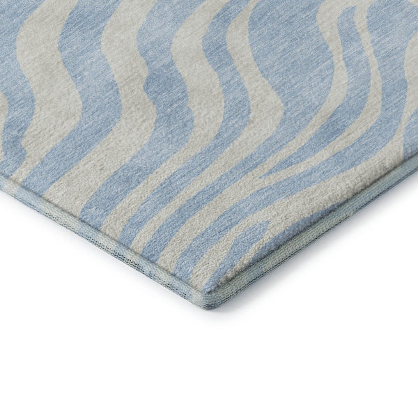 HomeRoots 5' X 8' Sky Blue & Ivory Animal Print Washable Area Rug - Durable, UV Protected & Easy Care Design 681805