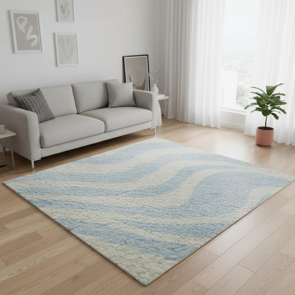 HomeRoots 5' X 8' Sky Blue & Ivory Animal Print Washable Area Rug - Durable, UV Protected & Easy Care Design 681805