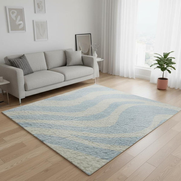 HomeRoots 5' X 8' Sky Blue & Ivory Animal Print Washable Area Rug - Durable, UV Protected & Easy Care Design 681805