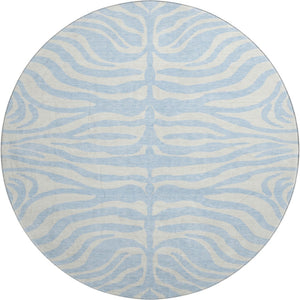 HomeRoots 8' Sky Blue & Ivory Animal Print Round Rug - Washable, UV-Protected, Durable, Ideal for Busy Homes 681806