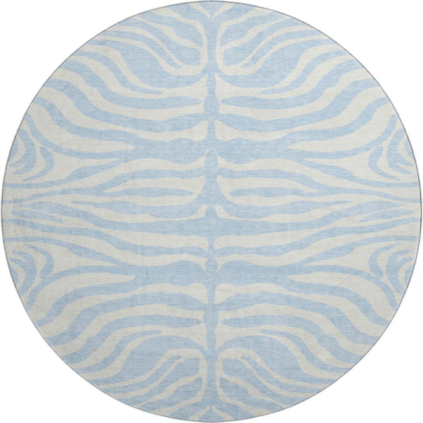 HomeRoots 8' Sky Blue & Ivory Animal Print Round Rug - Washable, UV-Protected, Durable, Ideal for Busy Homes 681806