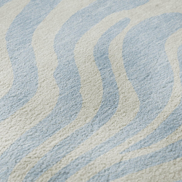 HomeRoots 8' Sky Blue & Ivory Animal Print Round Rug - Washable, UV-Protected, Durable, Ideal for Busy Homes 681806