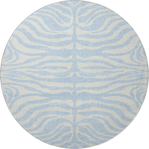 HomeRoots 8' Sky Blue & Ivory Animal Print Round Rug - Washable, UV-Protected, Durable, Ideal for Busy Homes 681806