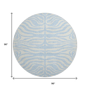 HomeRoots 8' Sky Blue & Ivory Animal Print Round Rug - Washable, UV-Protected, Durable, Ideal for Busy Homes 681806