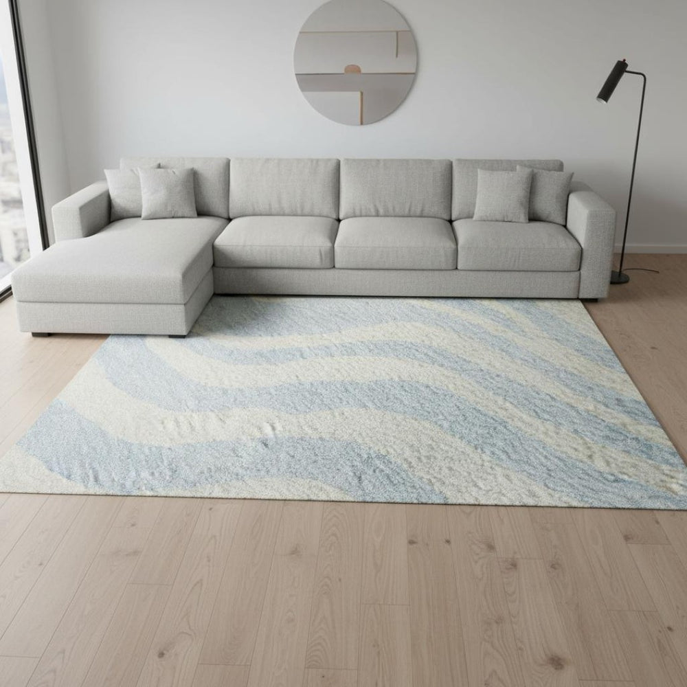 HomeRoots 8' X 10' Sky Blue & Ivory Animal Print Area Rug – Washable, UV Protected, Stylish & Durable Design 681807
