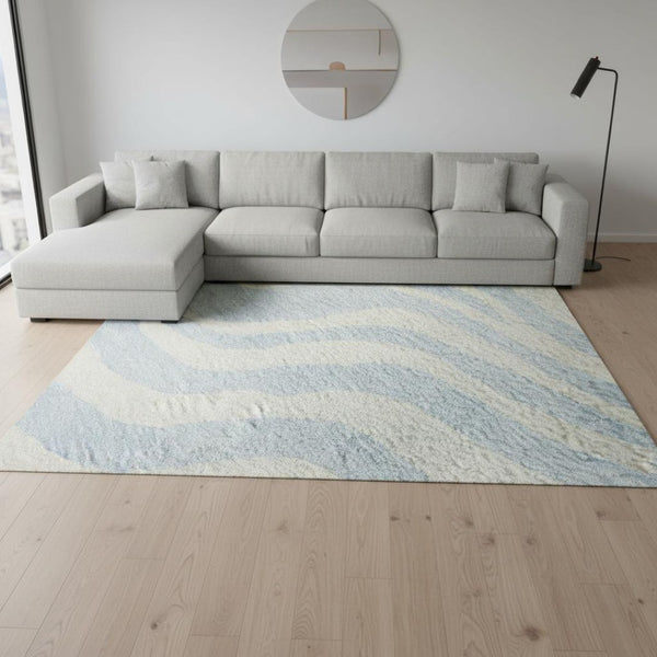 HomeRoots 8' X 10' Sky Blue & Ivory Animal Print Area Rug – Washable, UV Protected, Stylish & Durable Design 681807
