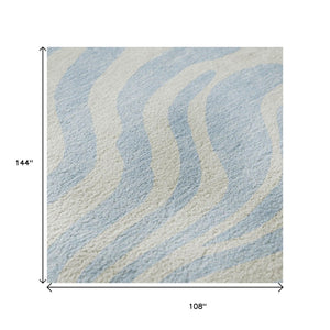HomeRoots 9' X 12' Sky Blue & Ivory Animal Print Area Rug - Durable, Washable, UV-Protected for High-Traffic Areas 681808
