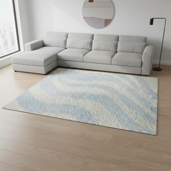 HomeRoots 9' X 12' Sky Blue & Ivory Animal Print Area Rug - Durable, Washable, UV-Protected for High-Traffic Areas 681808
