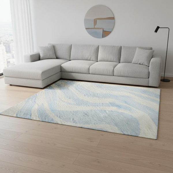 HomeRoots 10' X 14' Sky Blue & Ivory Animal Print Area Rug - Washable, UV-Protected, Soft & Durable Comfort 681809