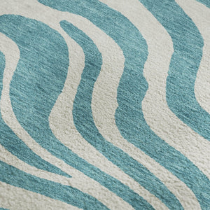 HomeRoots 5' X 8' Stylish Teal and Ivory Animal Print Area Rug – Washable, UV Protected, Kid & Pet Friendly! 681811