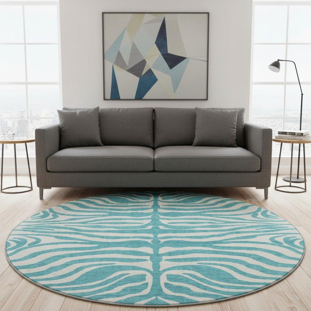 HomeRoots 8' Teal and Ivory Animal Print Rug - Stylish, Washable, UV-Protected, Ideal for High-Traffic Spaces! 681812
