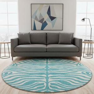 HomeRoots 8' Teal and Ivory Animal Print Rug - Stylish, Washable, UV-Protected, Ideal for High-Traffic Spaces! 681812