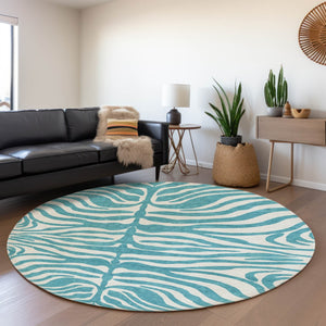 HomeRoots 8' Teal and Ivory Animal Print Rug - Stylish, Washable, UV-Protected, Ideal for High-Traffic Spaces! 681812