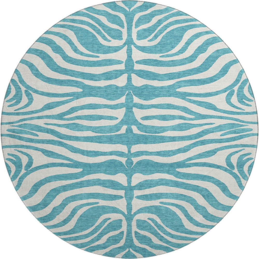 HomeRoots 8' Teal and Ivory Animal Print Rug - Stylish, Washable, UV-Protected, Ideal for High-Traffic Spaces! 681812