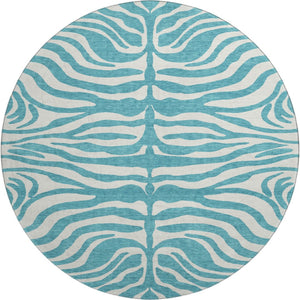 HomeRoots 8' Teal and Ivory Animal Print Rug - Stylish, Washable, UV-Protected, Ideal for High-Traffic Spaces! 681812