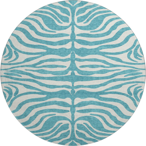 HomeRoots 8' Teal and Ivory Animal Print Rug - Stylish, Washable, UV-Protected, Ideal for High-Traffic Spaces! 681812