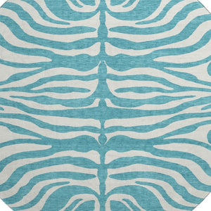 HomeRoots 8' Teal and Ivory Animal Print Rug - Stylish, Washable, UV-Protected, Ideal for High-Traffic Spaces! 681812