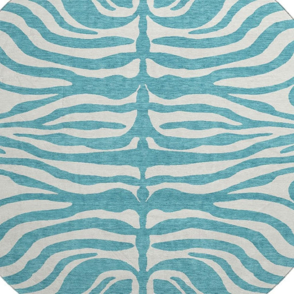 HomeRoots 8' Teal and Ivory Animal Print Rug - Stylish, Washable, UV-Protected, Ideal for High-Traffic Spaces! 681812