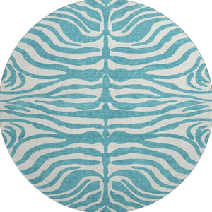 HomeRoots 8' Teal and Ivory Animal Print Rug - Stylish, Washable, UV-Protected, Ideal for High-Traffic Spaces! 681812