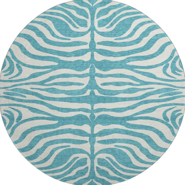 HomeRoots 8' Teal and Ivory Animal Print Rug - Stylish, Washable, UV-Protected, Ideal for High-Traffic Spaces! 681812