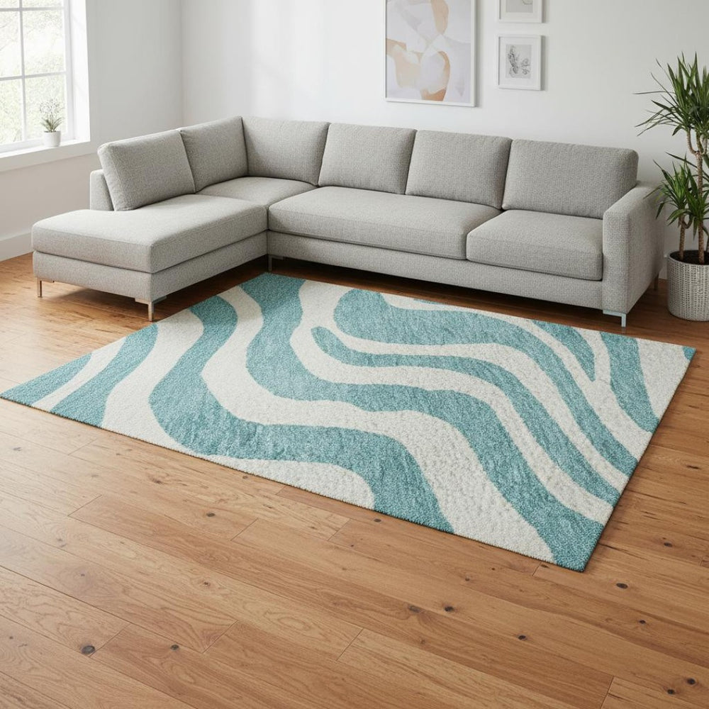 HomeRoots 8' X 10' Stylish Teal & Ivory Animal Print Area Rug - Washable, UV Protected, Family-Friendly Design! 681813