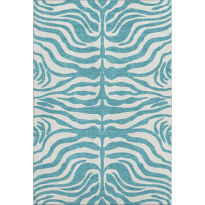 HomeRoots 9' X 12' Teal and Ivory Animal Print Area Rug - Washable, UV Protected, Perfect for Families! 681814