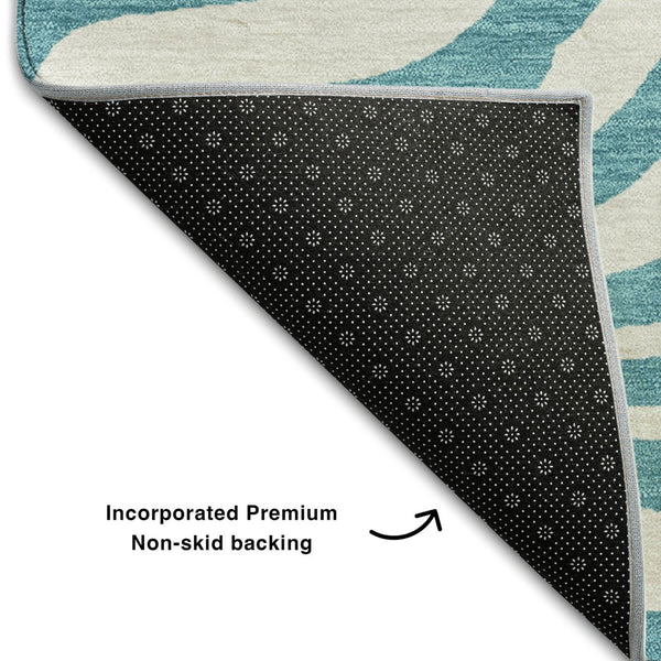 HomeRoots 9' X 12' Teal and Ivory Animal Print Area Rug - Washable, UV Protected, Perfect for Families! 681814