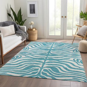 HomeRoots 9' X 12' Teal and Ivory Animal Print Area Rug - Washable, UV Protected, Perfect for Families! 681814