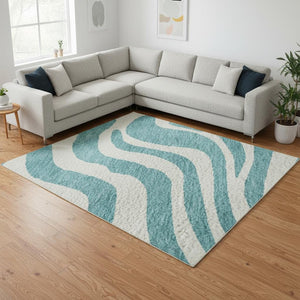 HomeRoots 10' X 14' Teal & Ivory Animal Print Area Rug - Washable, UV-Protected, Stylish for High-Traffic Homes 681815