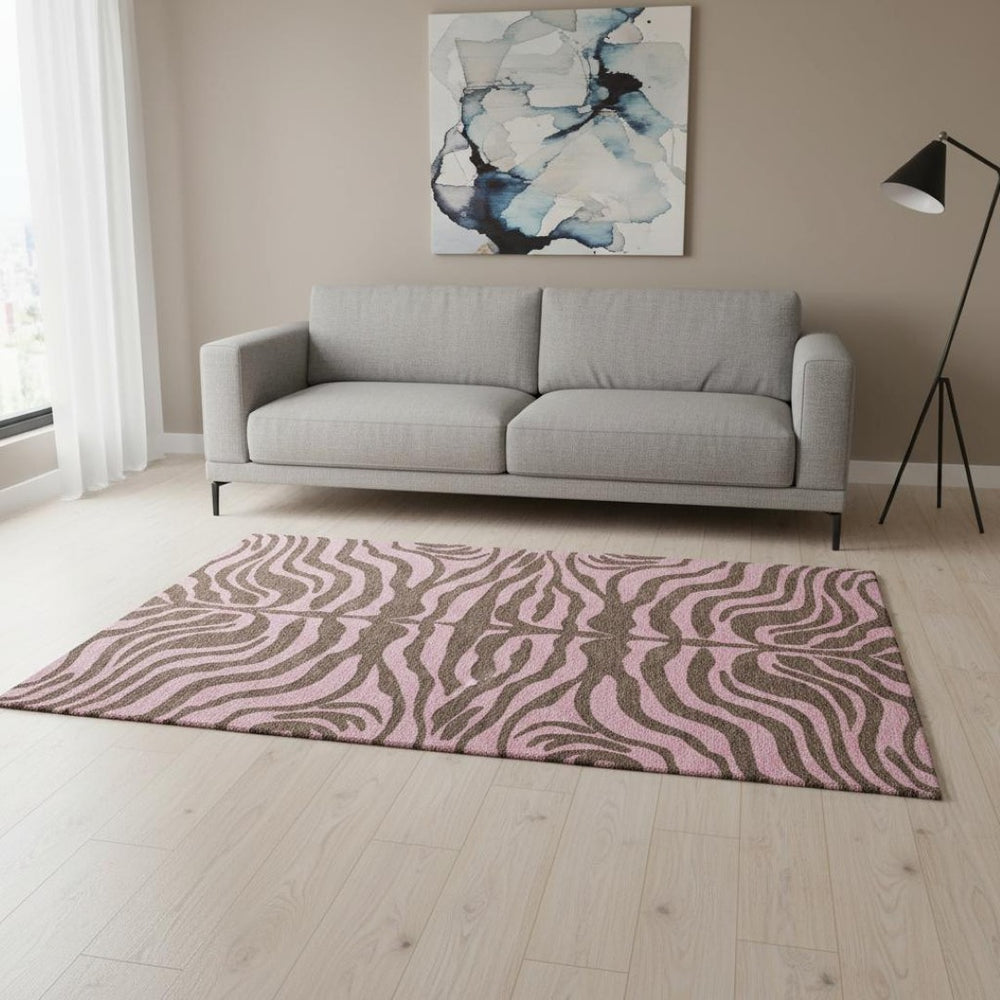 HomeRoots 5' X 8' Stylish Brown and Pink Animal Print Area Rug – Washable, UV Resistant, Perfect for Homes! 681817