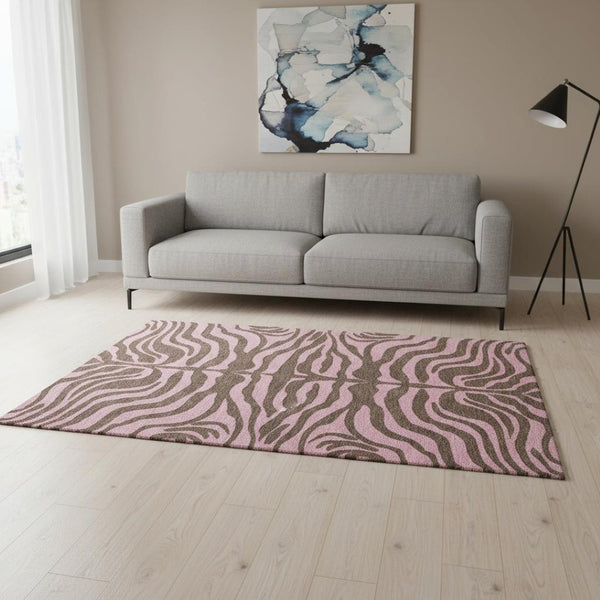 HomeRoots 5' X 8' Stylish Brown and Pink Animal Print Area Rug – Washable, UV Resistant, Perfect for Homes! 681817