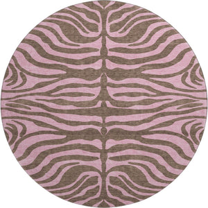 HomeRoots 8' Brown and Pink Animal Print Washable Round Rug with UV Protection – Stylish, Durable & Easy Care! 681818