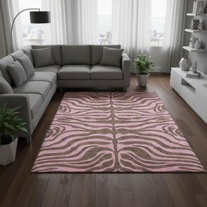 HomeRoots 8' X 10' Brown And Pink Animal Print Area Rug - Stain Resistant, UV Protected, Easy Care & Durable 681819