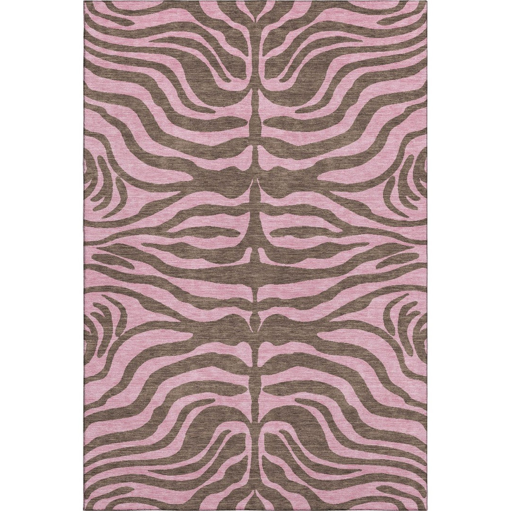 HomeRoots 10' Stylish Brown & Pink Animal Print Washable Area Rug – Durable, UV Protected & Easy Care for Homes! 681821