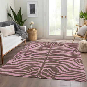 HomeRoots 10' Stylish Brown & Pink Animal Print Washable Area Rug – Durable, UV Protected & Easy Care for Homes! 681821
