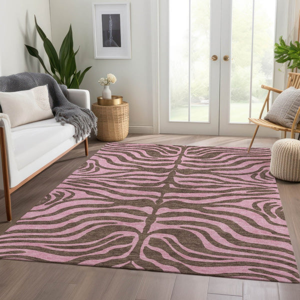 HomeRoots 10' Stylish Brown & Pink Animal Print Washable Area Rug – Durable, UV Protected & Easy Care for Homes! 681821