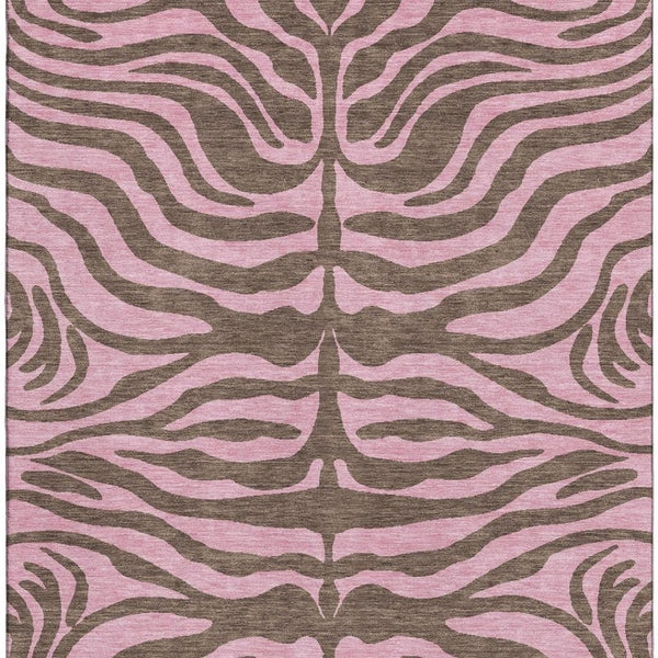 HomeRoots 10' Stylish Brown & Pink Animal Print Washable Area Rug – Durable, UV Protected & Easy Care for Homes! 681821