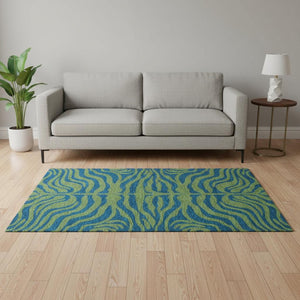 HomeRoots 5' X 8' Stylish Green and Navy Blue Animal Print Area Rug - Washable, UV Protected, Pet Friendly! 681823