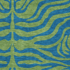 HomeRoots 5' X 8' Stylish Green and Navy Blue Animal Print Area Rug - Washable, UV Protected, Pet Friendly! 681823