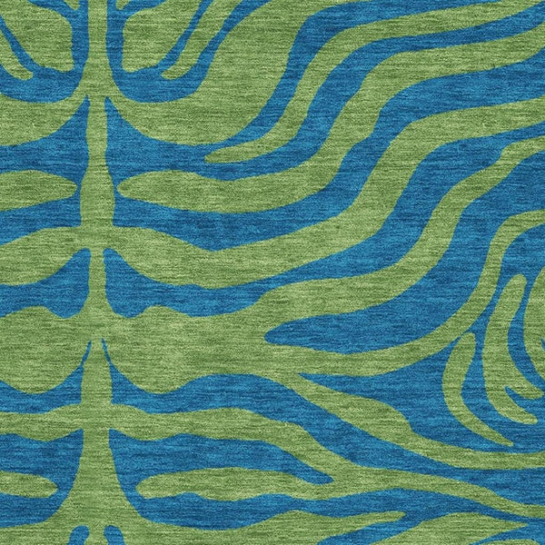 HomeRoots 5' X 8' Stylish Green and Navy Blue Animal Print Area Rug - Washable, UV Protected, Pet Friendly! 681823