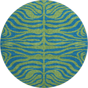HomeRoots 8' Green And Navy Blue Animal Print Round Rug – Washable, UV-Protected, Perfect for Kids & Pets! 681824