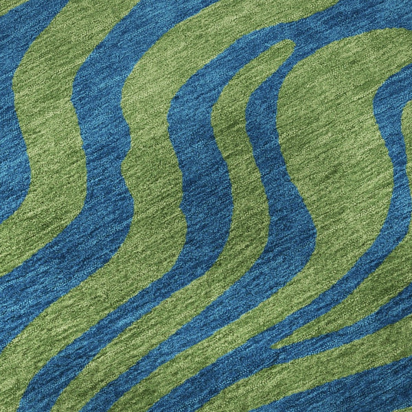 HomeRoots 8' Green And Navy Blue Animal Print Round Rug – Washable, UV-Protected, Perfect for Kids & Pets! 681824