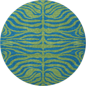 HomeRoots 8' Green And Navy Blue Animal Print Round Rug – Washable, UV-Protected, Perfect for Kids & Pets! 681824
