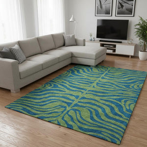 HomeRoots 8' X 10' Green & Navy Blue Animal Print Area Rug - Washable, UV Protected, Durable & Stylish Design 681825