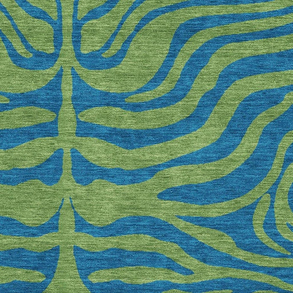 HomeRoots 8' X 10' Green & Navy Blue Animal Print Area Rug - Washable, UV Protected, Durable & Stylish Design 681825
